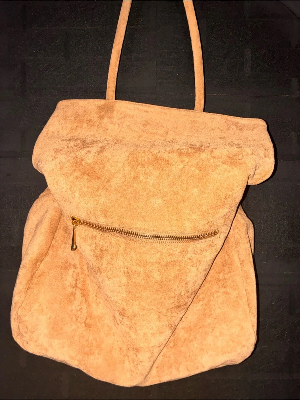 Anthropologie Faux Suede Convertible Backpack Tote Camel Tan Shoulder Bag